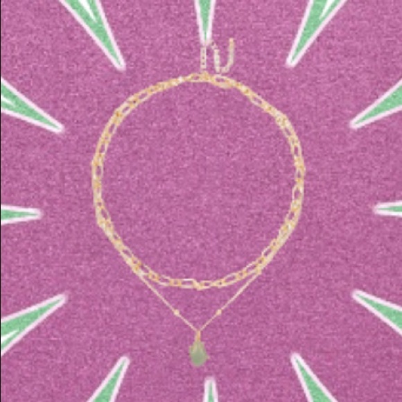 Genuine Amazonite Gemstone Teardrop Pendant In This Multi Layer Gold Necklace - Picture 9 of 11